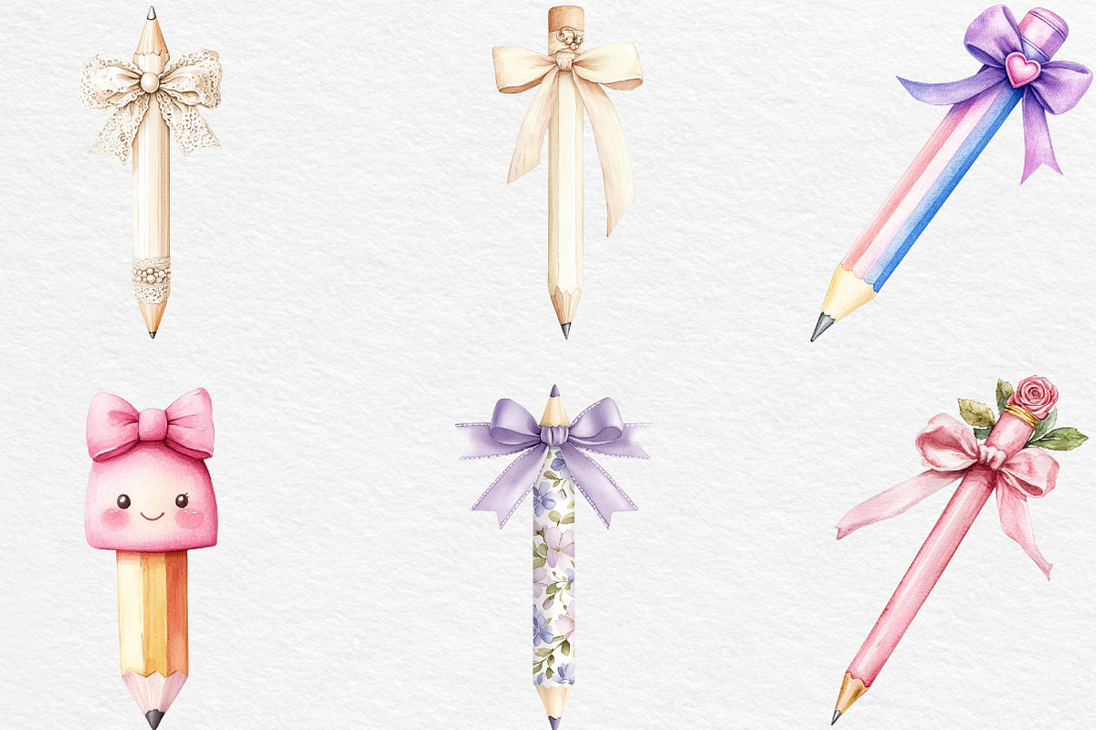 Pencil Bow Coquette Style Watercolor, an Illustration by Black Bird Studio (Photo 4 of 6)