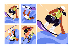 People wakeboarding posters set, a Sport Illustration by PaperTrident