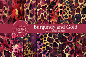 Burgundy and Gold Leopard Digital Pa, an Illustration by Designworld
