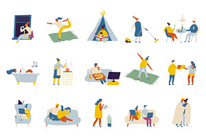 People Leisure time flat vector set