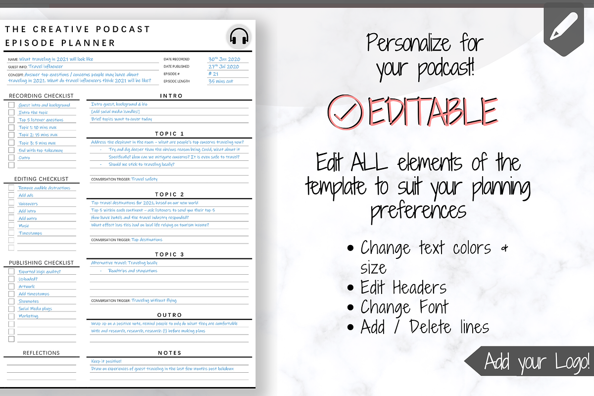 Editable PODCAST Planner Bundle Pack, a Templates & Theme by Templatables (Photo 5 of 9)