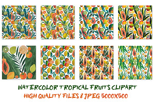Watercolor tropical fruits patterns, an Illustration by SketchArtStudio