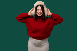 Cheerful woman in red sweater, a Person Photo by Elena Vagengeim