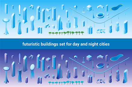 Isometric futuristic buildings set