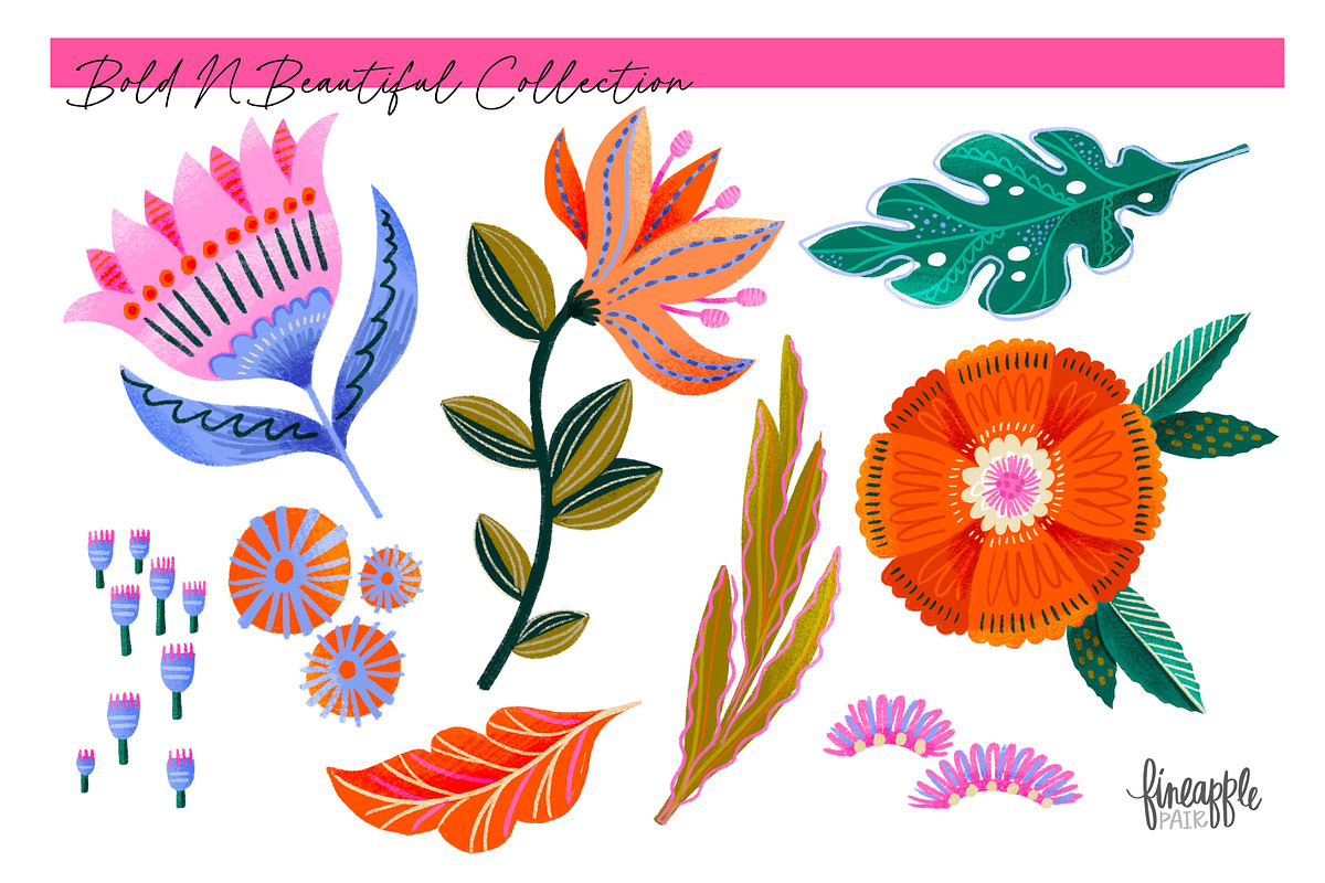 Bold Floral Clipart, a Decorative Illustration by FINEAPPLE (Photo 2 of 6)