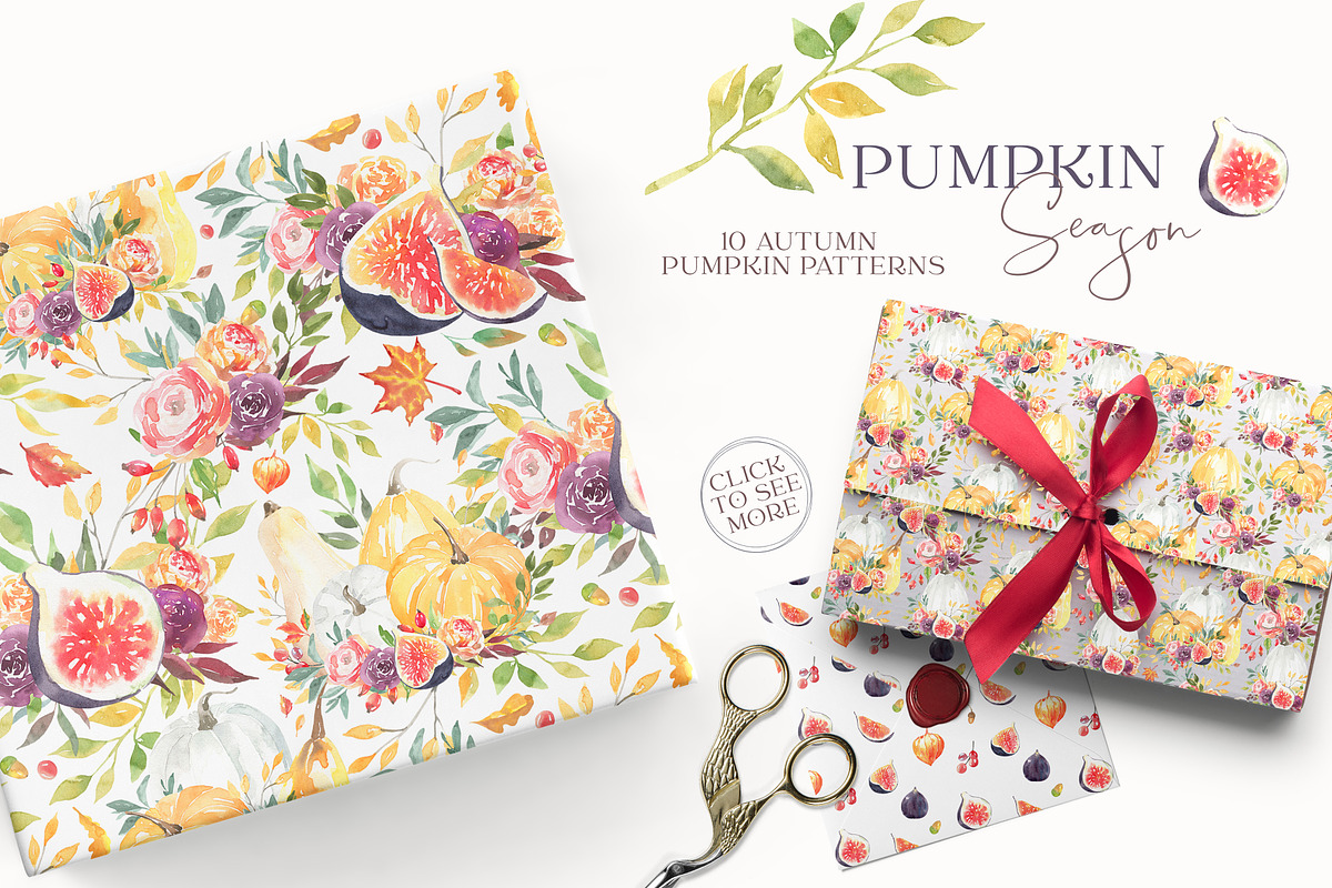 Watercolor Pumpkin Autumn Clipart, a Decorative Illustration by Catherine Wheel (Photo 4 of 12)