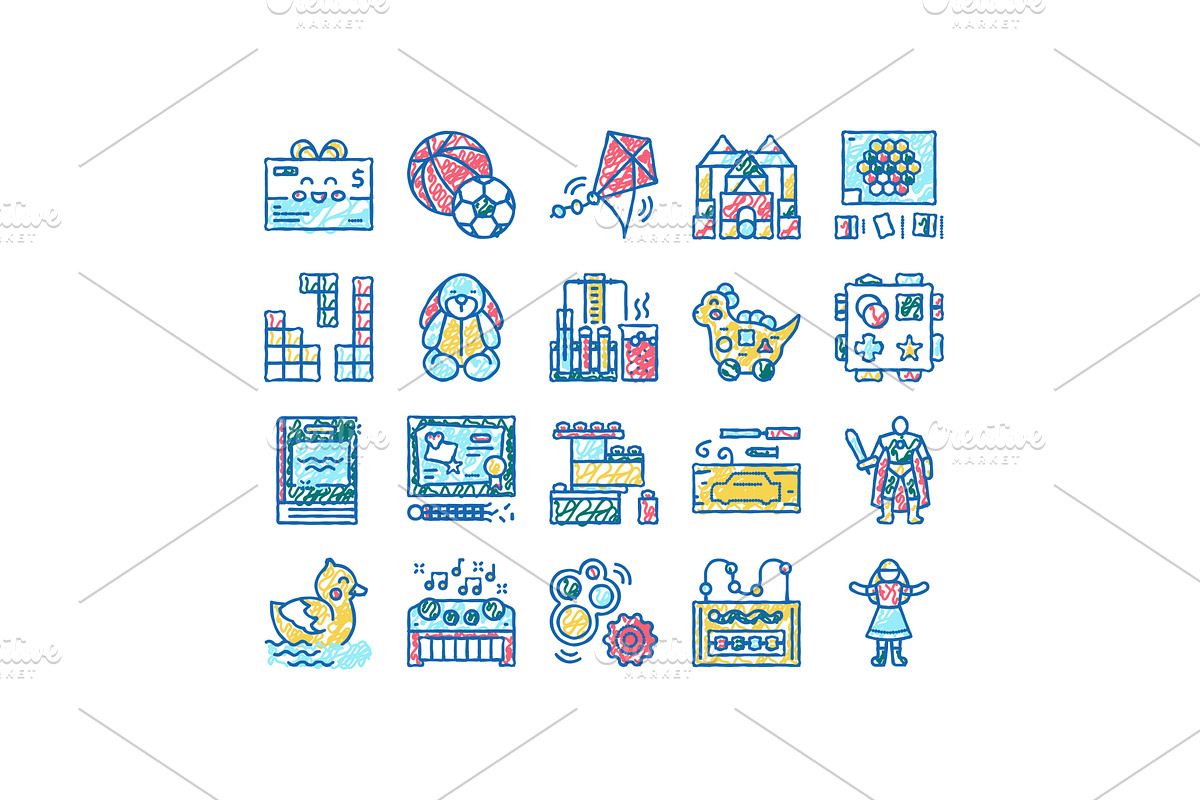 Toy Shop Sale Product set Icons hand, an Object Illustration by pikepicture