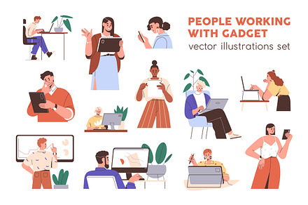 People working with gadgets set, a Technology Illustration by Good Studio