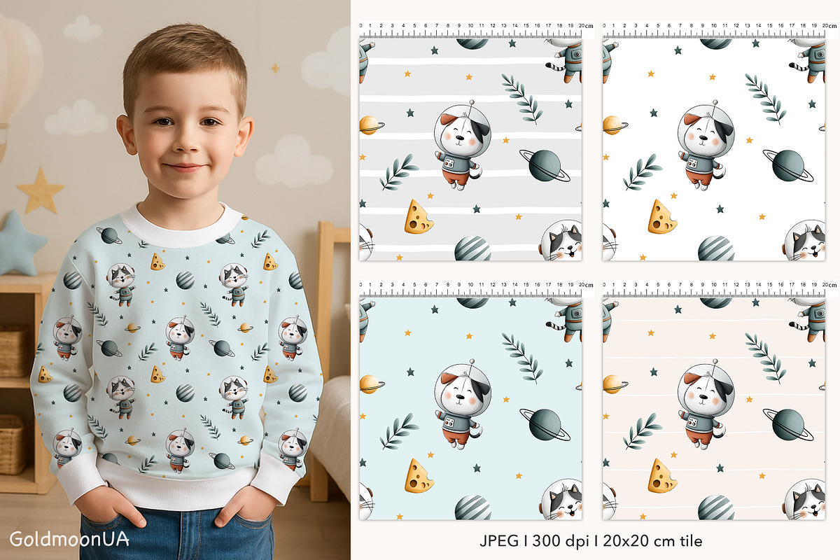 Little Astronaut Pattern & Clipart, an Animal Illustration by GoldmoonUA (Photo 2 of 5)
