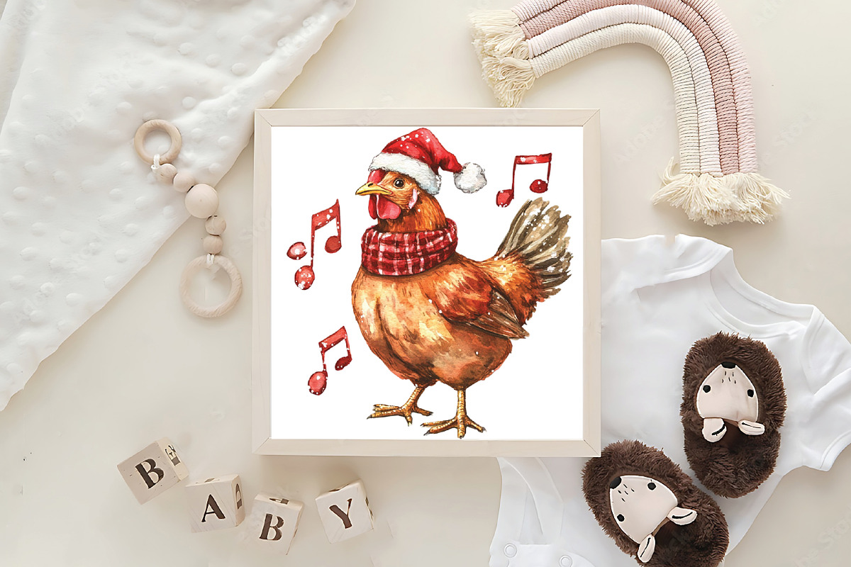 Funny Christmas Chicken Clipart, an Illustration by CraftArtStudio (Photo 6 of 6)