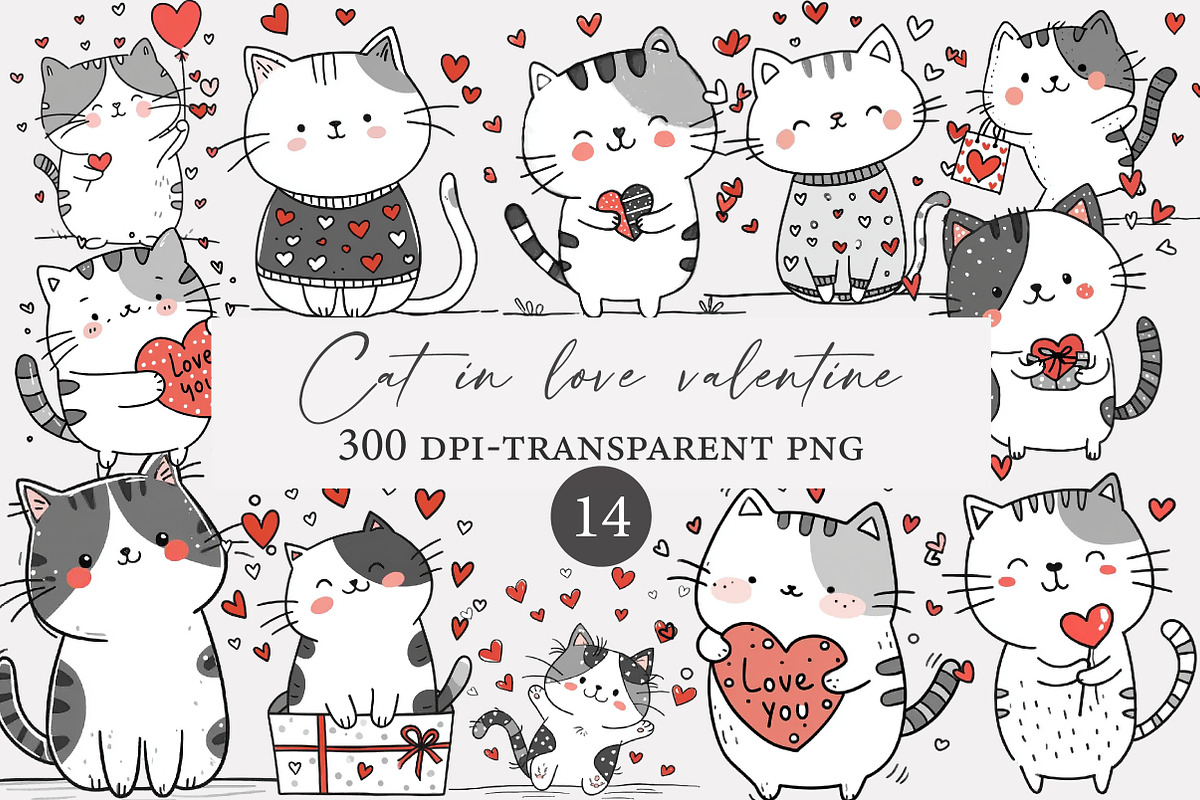 Cat in love valentine clipart, an Illustration by Designworld (Photo 1 of 4)