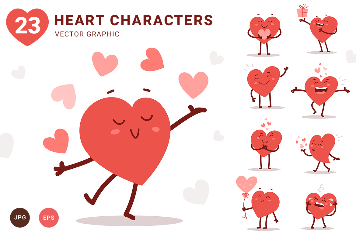 Heart Characters | Vector Set, an Illustration by wowomnom