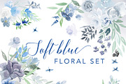 Soft Blue Watercolor Floral Set, an Illustration by One and Only Paper (Thumbnail 1 of 7)