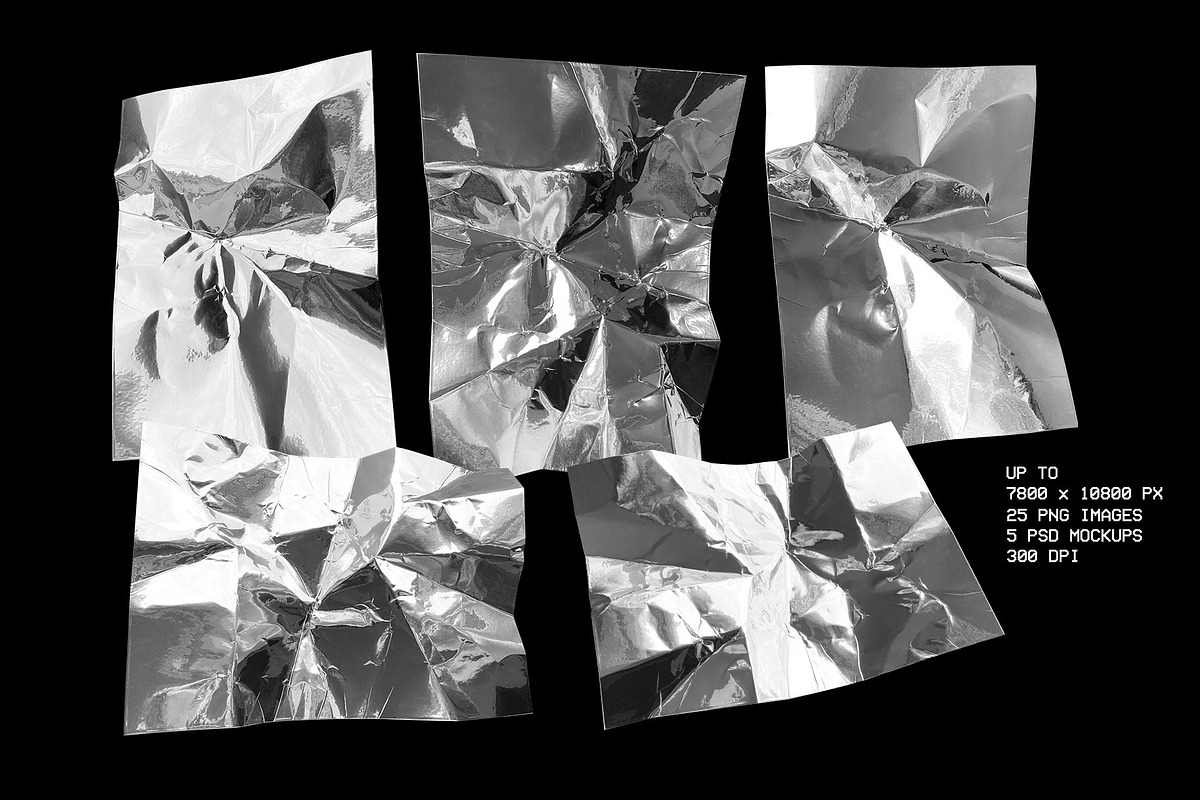 Silver Paper Textures + 5 Mockups, a Texture Graphic by Marie T (Photo 6 of 17)