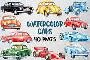 Watercolor Cars Clipart Set, 40 PNG, an Illustration by CropUp Creative (Thumbnail 1 of 5)