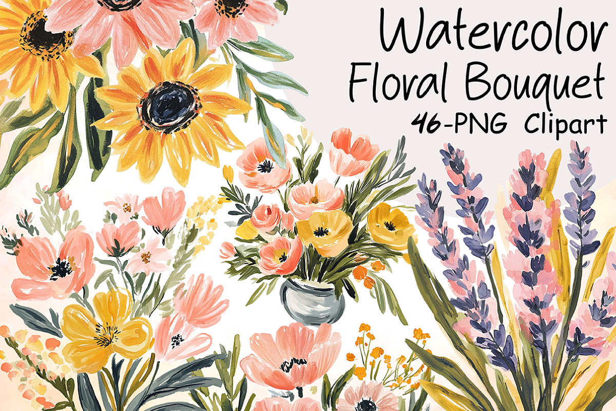 Watercolor Floral Bouquet Clipart, an Illustration by Libby Wishes (Photo 1 of 3)