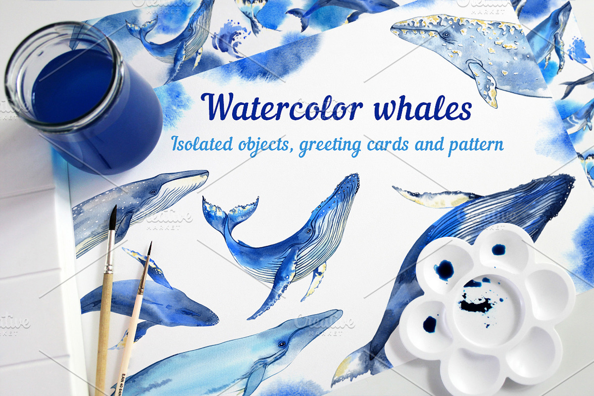 Watercolor whales, an Animal Illustration by Evgeniia Zagreeva (Photo 1 of 5)