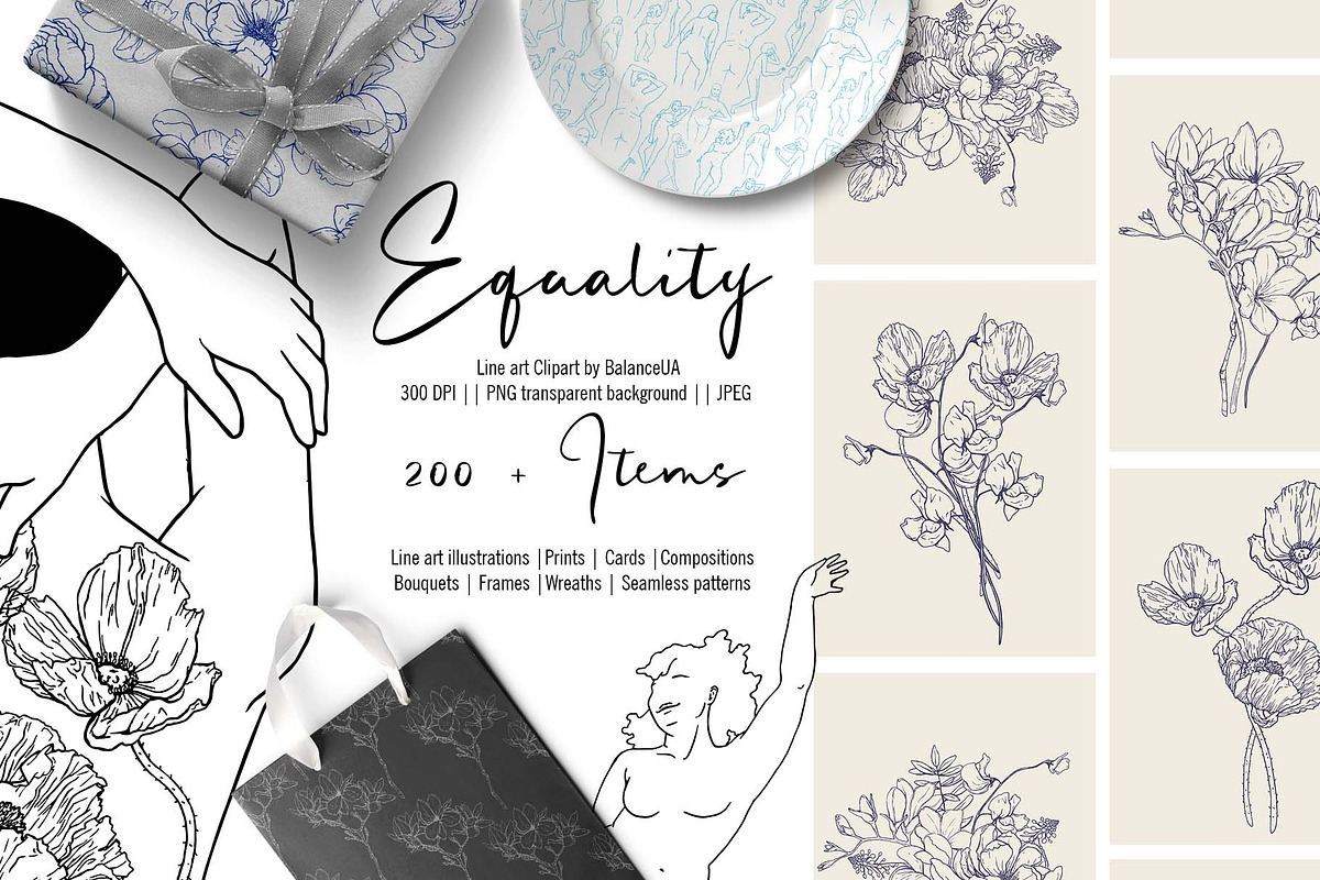 Flowers and People Lineart Clipart, a Person Illustration by BalanceUA (Photo 1 of 12)