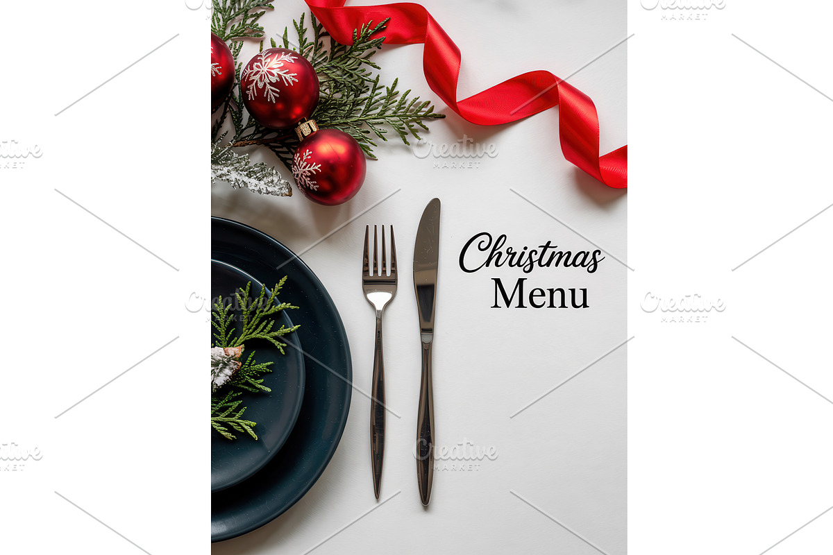 Festive Christmas table setting with, an Illustration by tilialucida