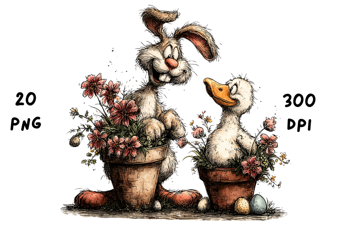 Whimsical Floral Bunny and Duck, an Animal Illustration by GiraffeCreative (Photo 11 of 20)
