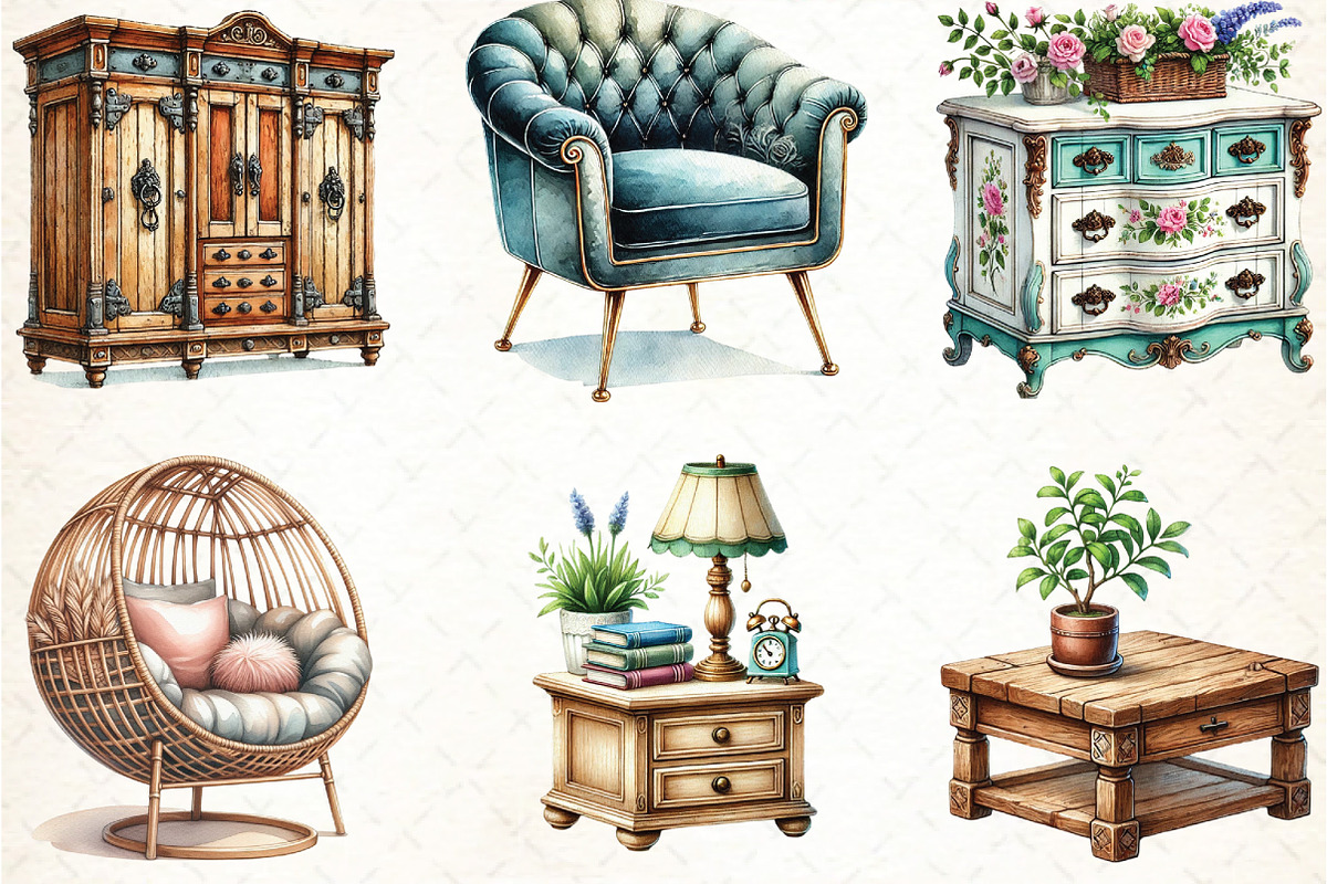 Home Furniture Clipart Watercolor, an Illustration by DreamCafeArt (Photo 3 of 3)