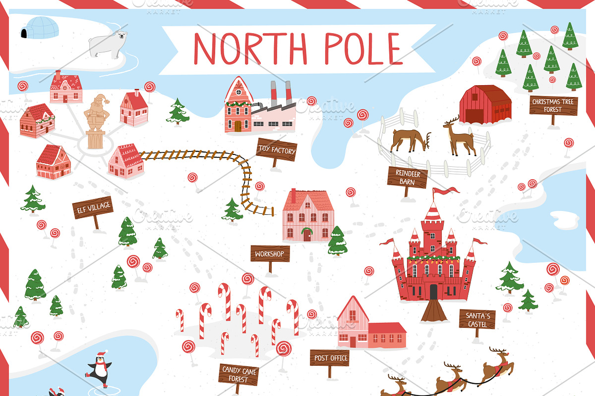 North Pole Christmas Map and Clipart, an Illustration by Milota (Photo 2 of 3)