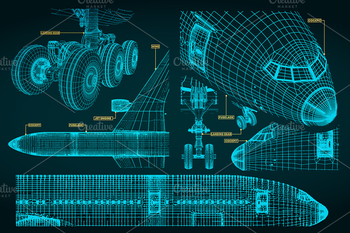 Aircraft technical drawings Set pt 2, a Transportation Illustration by Blacklight (Photo 1 of 2)