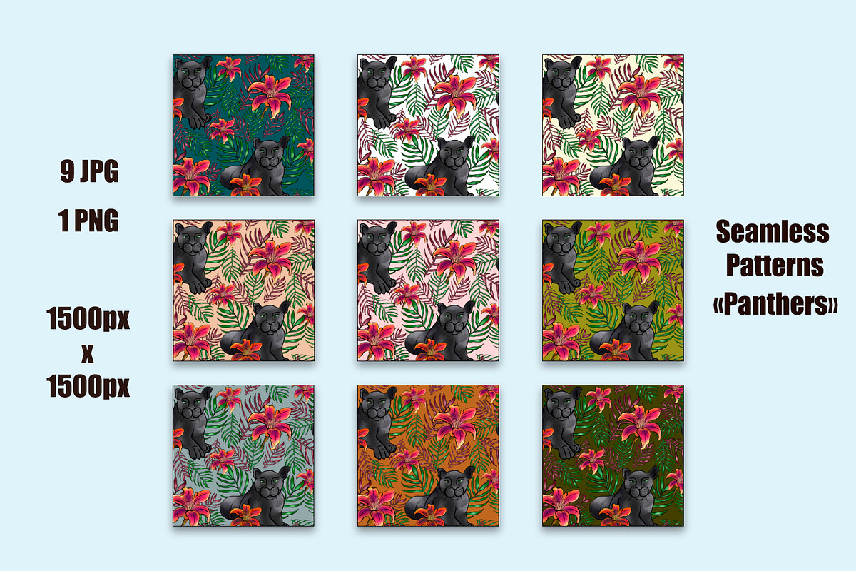 Panthers clip art + 10 patterns, an Animal Illustration by Pollyksena (Photo 2 of 3)
