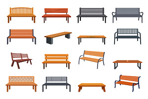 Cartoon benches. Wooden metal bench, an Illustration by Valerie Bodnar