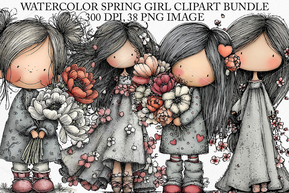 Watercolor Spring Girl Clipart PNG, an Illustration by Canvas Craft (Photo 1 of 7)