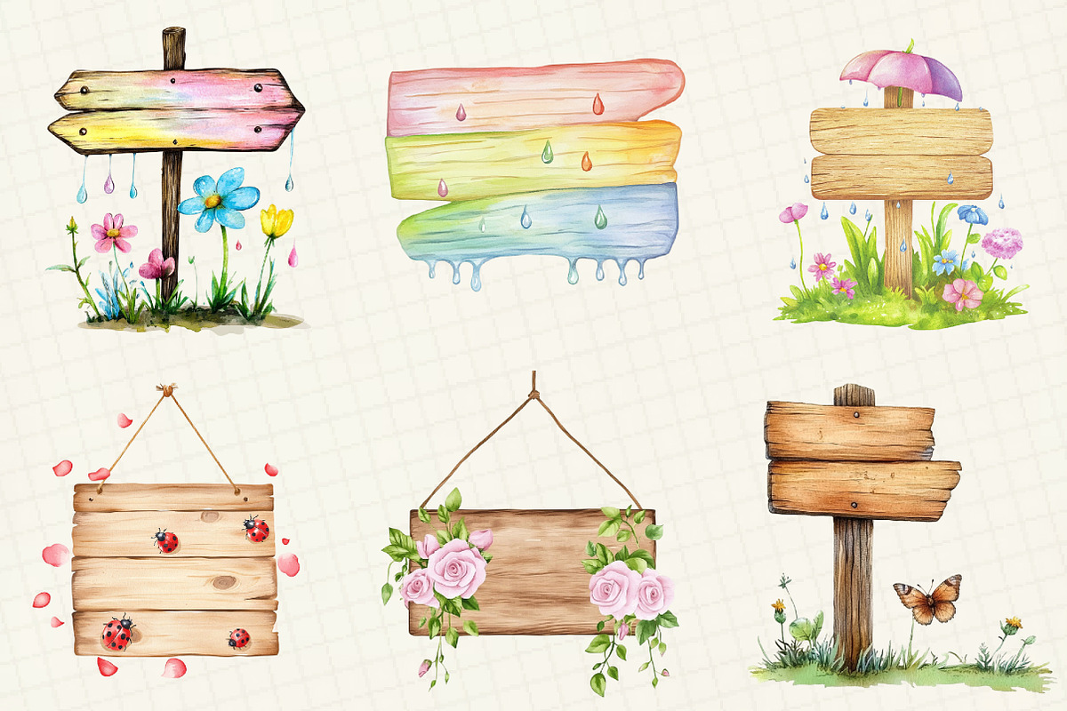 Spring Wooden Sign Board Clipart, an Illustration by OK Design (Photo 4 of 5)