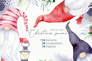 Christmas gnome watercolor clipart