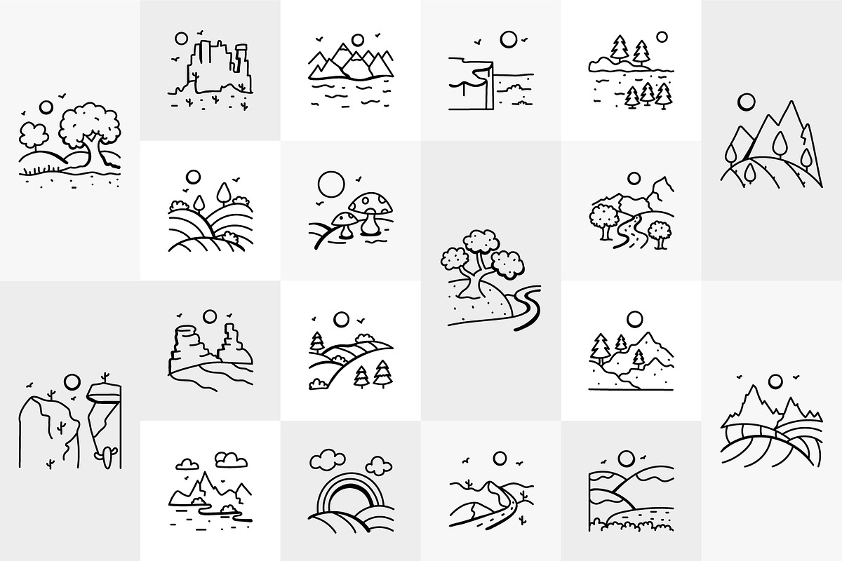 Hand Drawn Nature Landscape Icons, an Outline Icon by Brickclay (Photo 2 of 7)