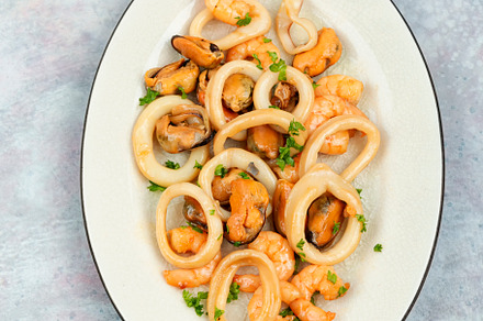 Roasted seafood and chopsticks, a Food & Drink Photo by MLunov MLunov