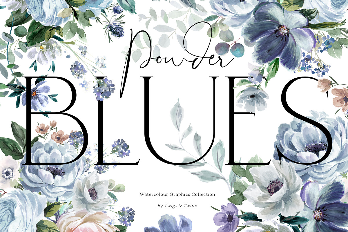 Blue Watercolor Flowers, a Background Graphic by Twigs and Twine (Photo 1 of 10)