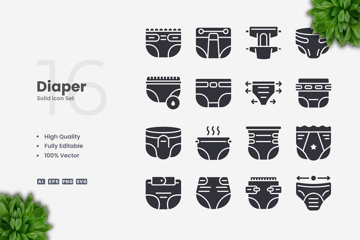 Diaper Solid Icons, an Icon by Upnowgraphic