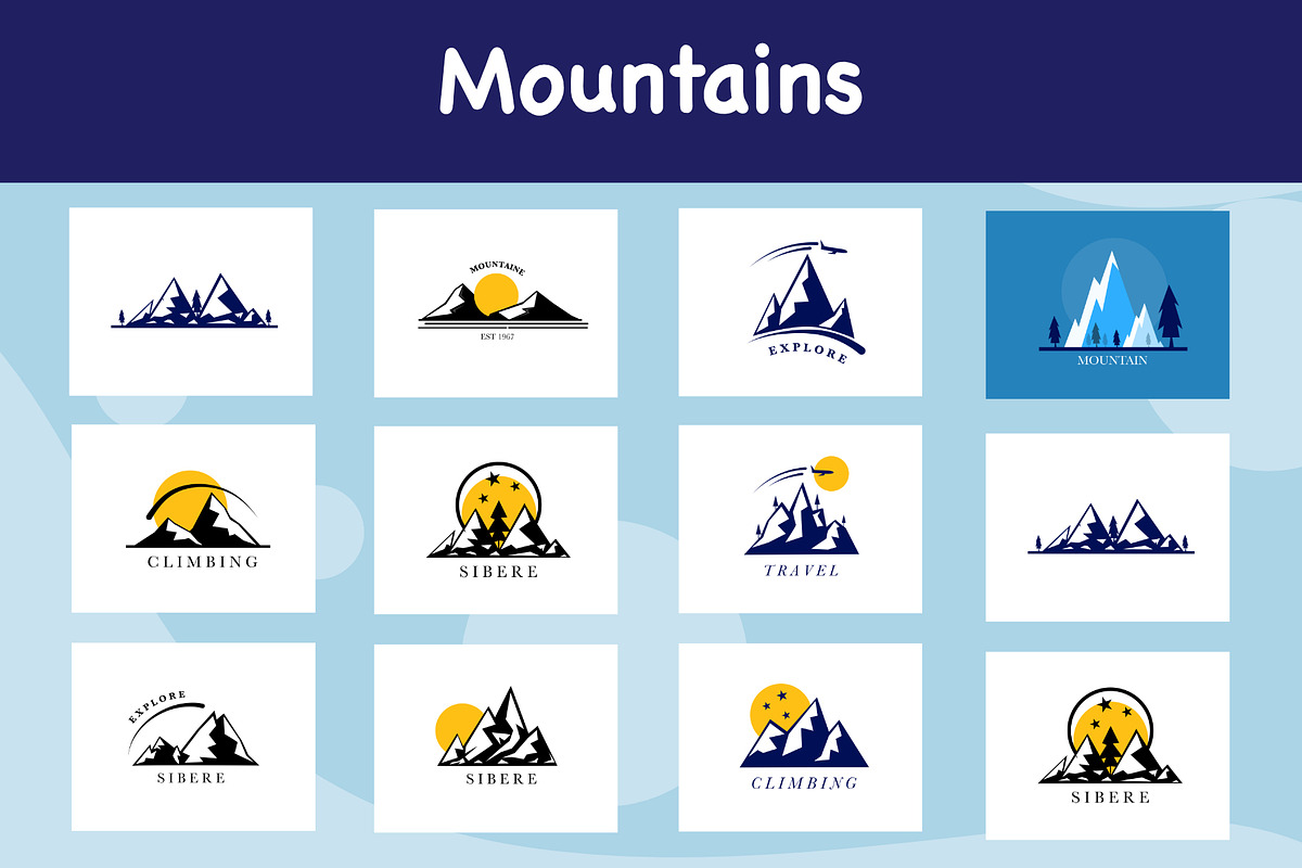 Mountains logo set bundle vector, a Seasonal Illustration by foxndeer (Photo 1 of 4)