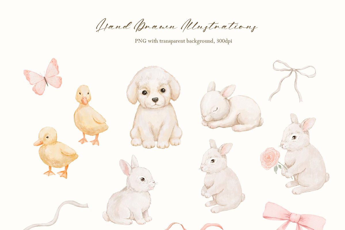 Cottage spring watercolor animals, a Decorative Illustration by ElenaPlatovaArt (Photo 3 of 20)