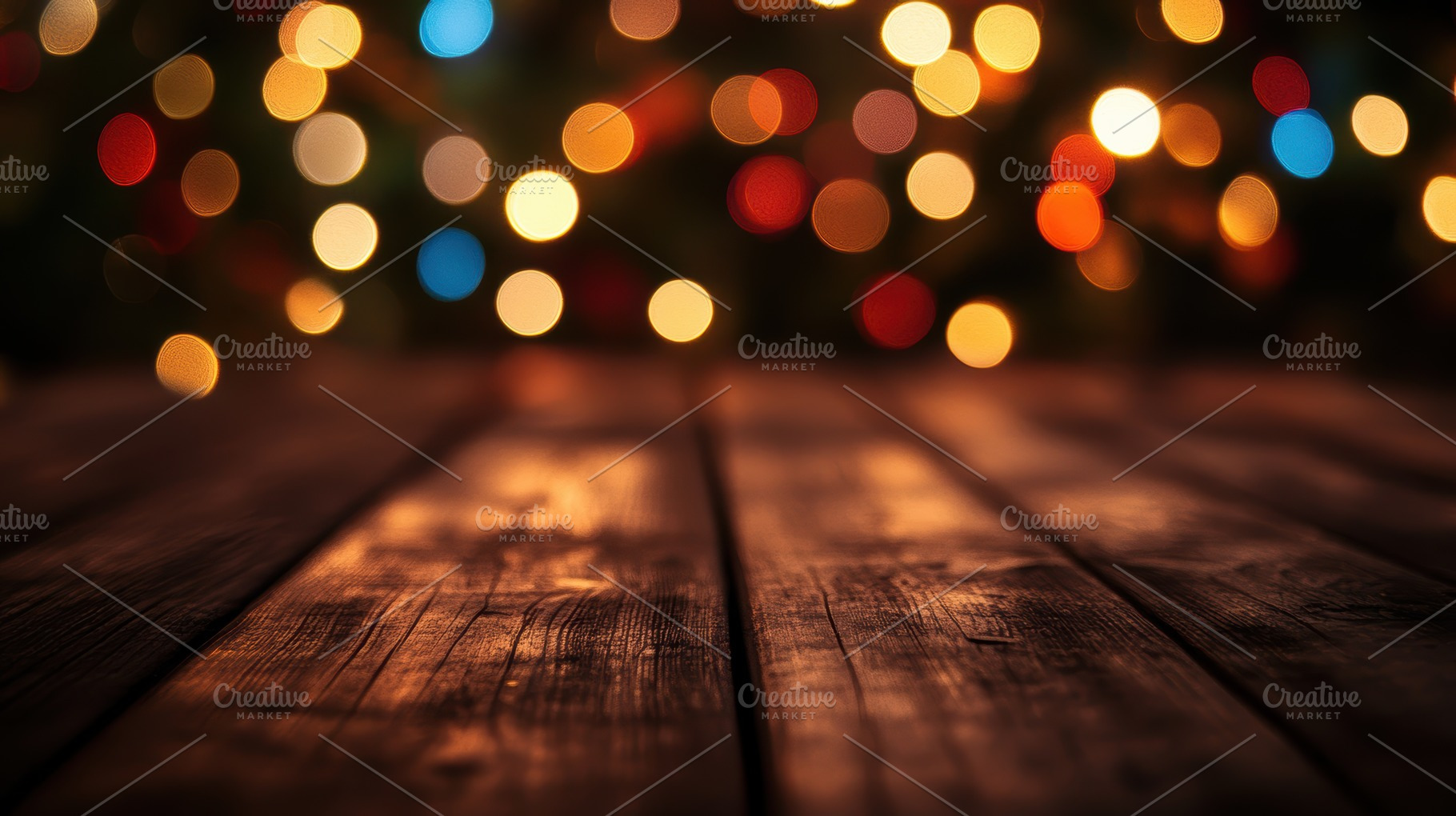 Festive bokeh lights wooden backgrou, a Background Photo by Pixeness Studio