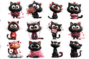 Whimsical Valentine Black Cat Clipar, an Illustration by DreamArtGraphic (Thumbnail 3 of 4)