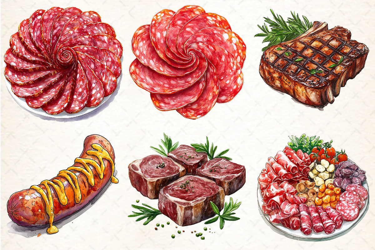 Watercolor Meat Clipart Bundle, an Illustration by DreamCafeArt (Photo 3 of 7)