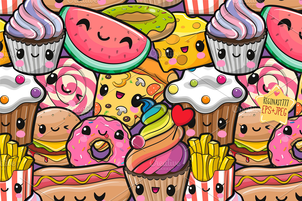 Seamless Pattern Food, a Pattern Graphic by Regina Art (Reginast777)