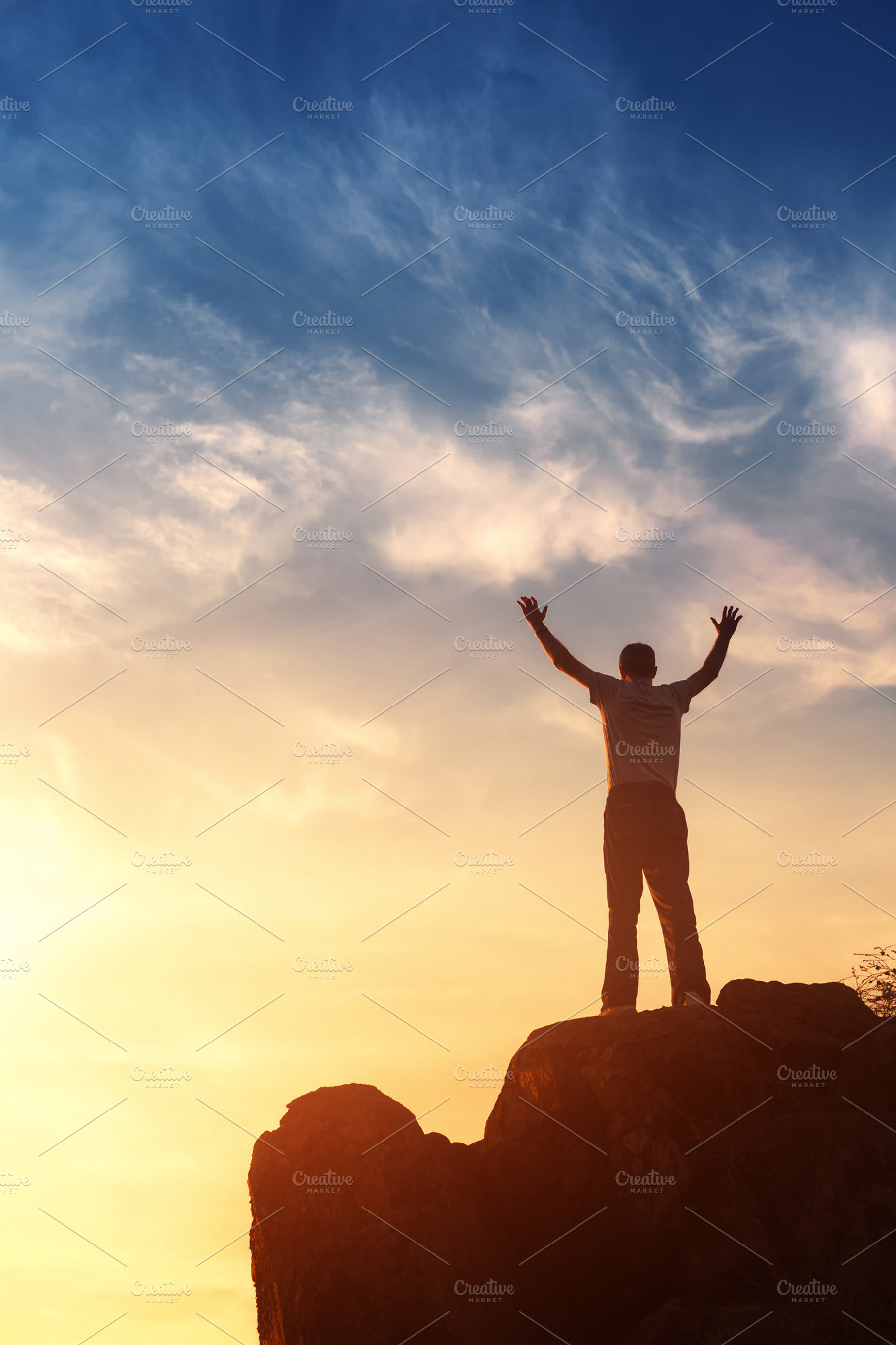 Silhouette of a man at the sunset containing man, silhouette, and sunset, a Person Photo by den-belitsky