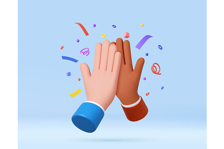 3d High Five Hands with Confetti, a Person Illustration by ModVector