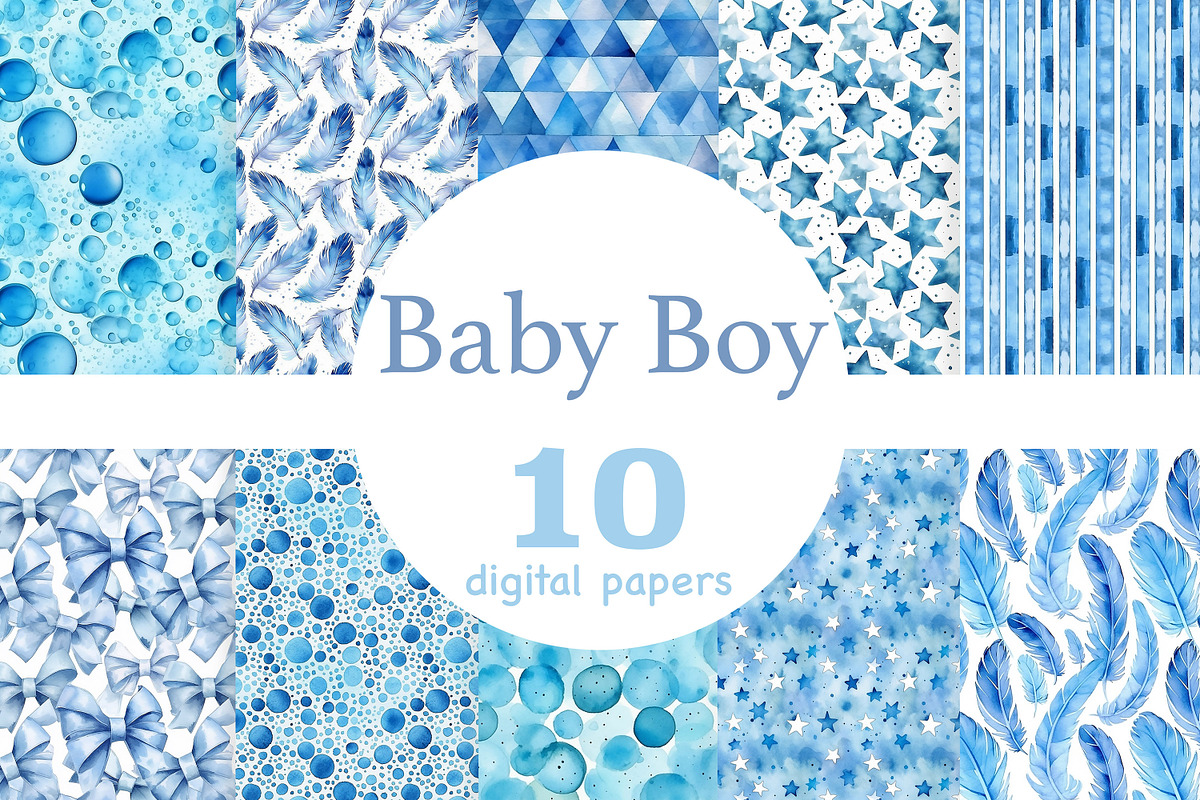 Blue Baby Boy Digital Paper, a Pattern Graphic by GlamArtZhanna (Photo 1 of 3)
