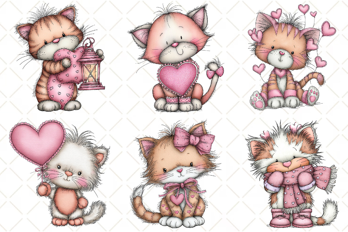 Whimsical Valentine Cat Clipart, an Illustration by Black Bird Studio (Photo 3 of 6)