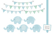 Blue & Mint Vector Elephants, an Illustration by Amanda Ilkov (Thumbnail 2 of 3)