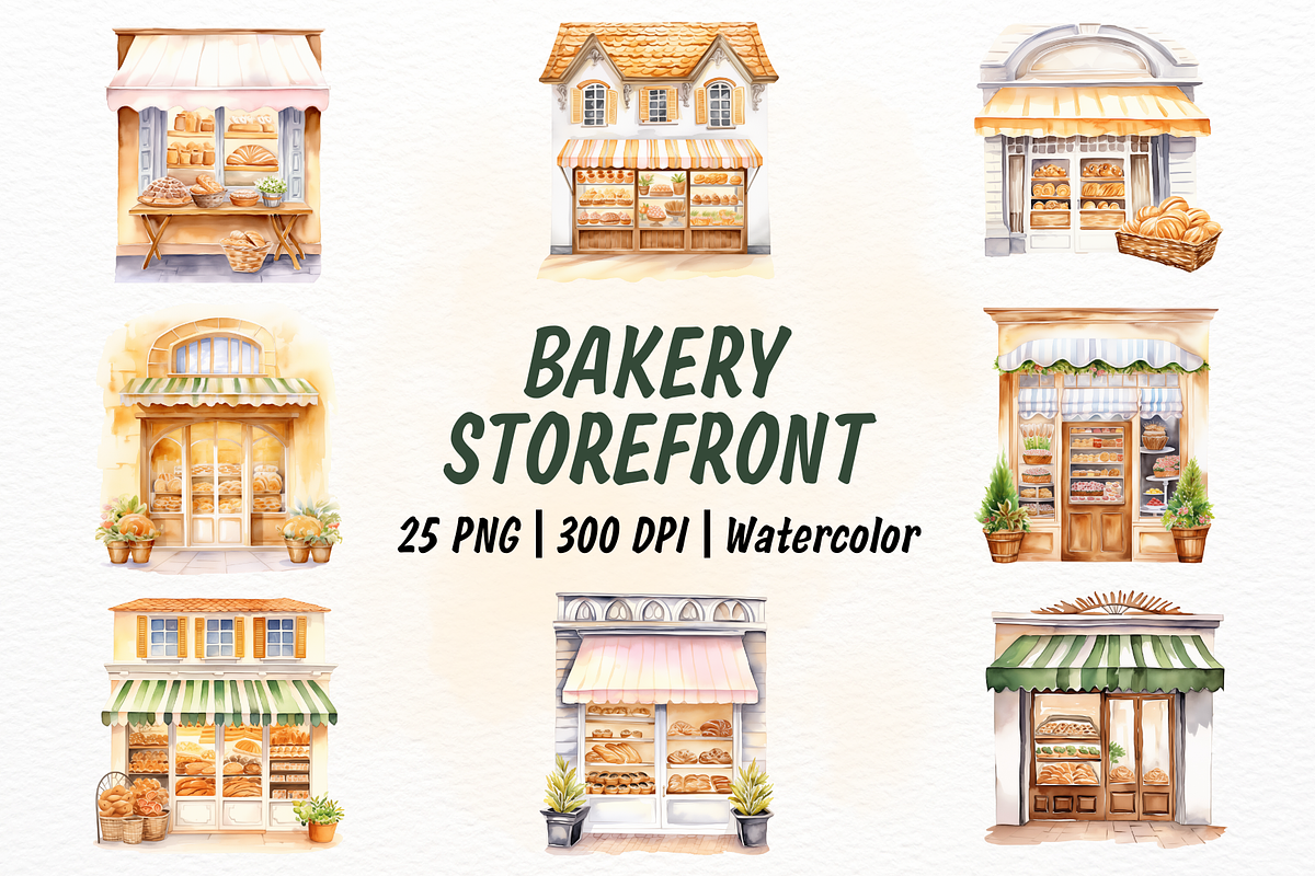Bakery Storefront Watercolor Clipart, a Work Illustration by New-School-Wave (Photo 1 of 5)