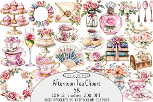 Watercolor Afternoon Tea Clipart, a Seasonal Illustration by Design Market