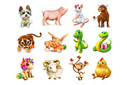 Chinese Zodiac, 12 animals, vectors, an Icon by Allevinatis Studio (Thumbnail 1 of 7)